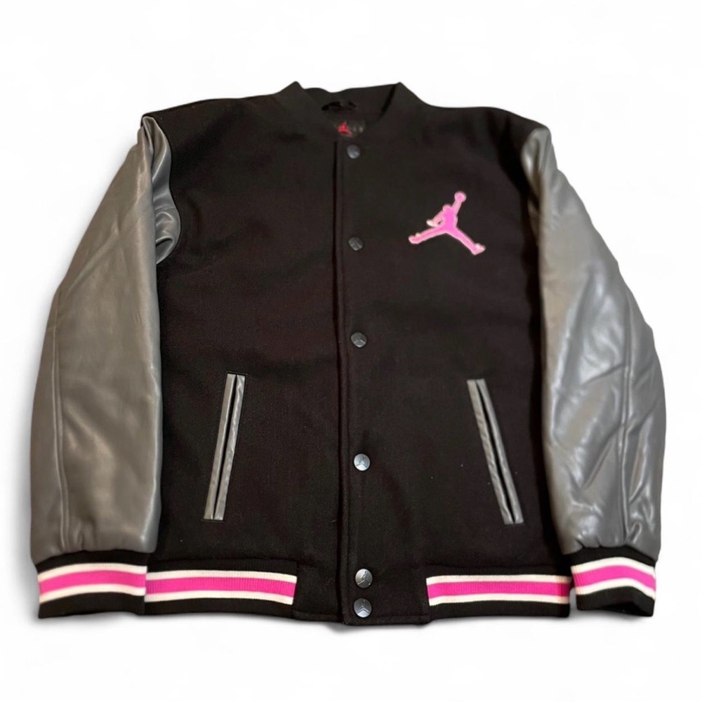 Air Jordan Flight Big Kids Girls Fire Pink Varsity Bomber Jacket Size L NWT